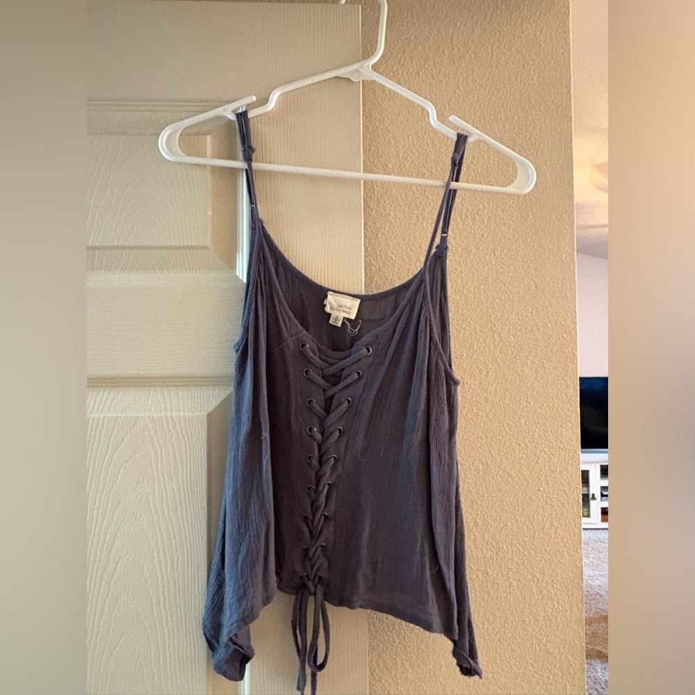 Caution To The Wind Lace-Up Camisole - Grey